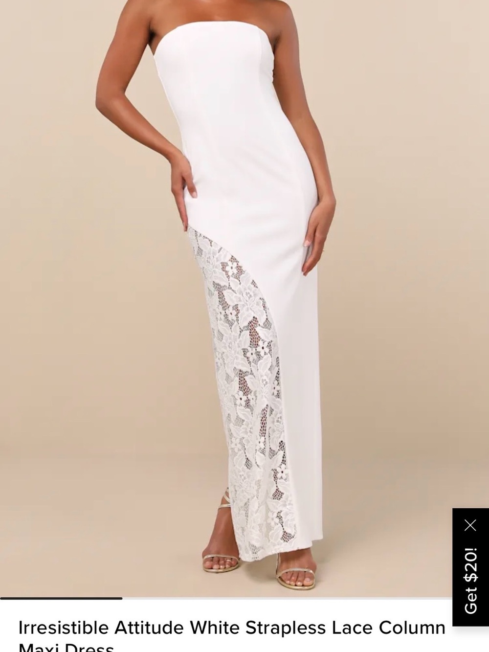 Lulu's White Strapless Lace-Panel Column Maxi Dress